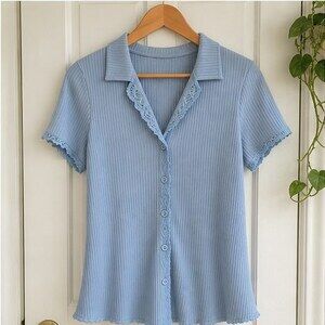 Blue Lace Trim Top